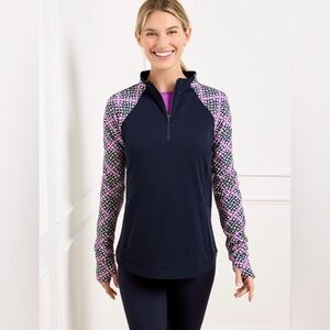 NWT Talbots T by Talbots Long Sleeve Activewear Yoga Top Navy Purple Womens L